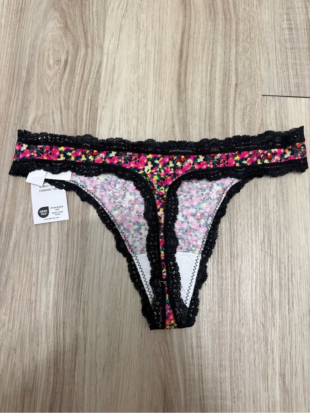 Aqua Intimates Women’s Floral Black-Trim Thong